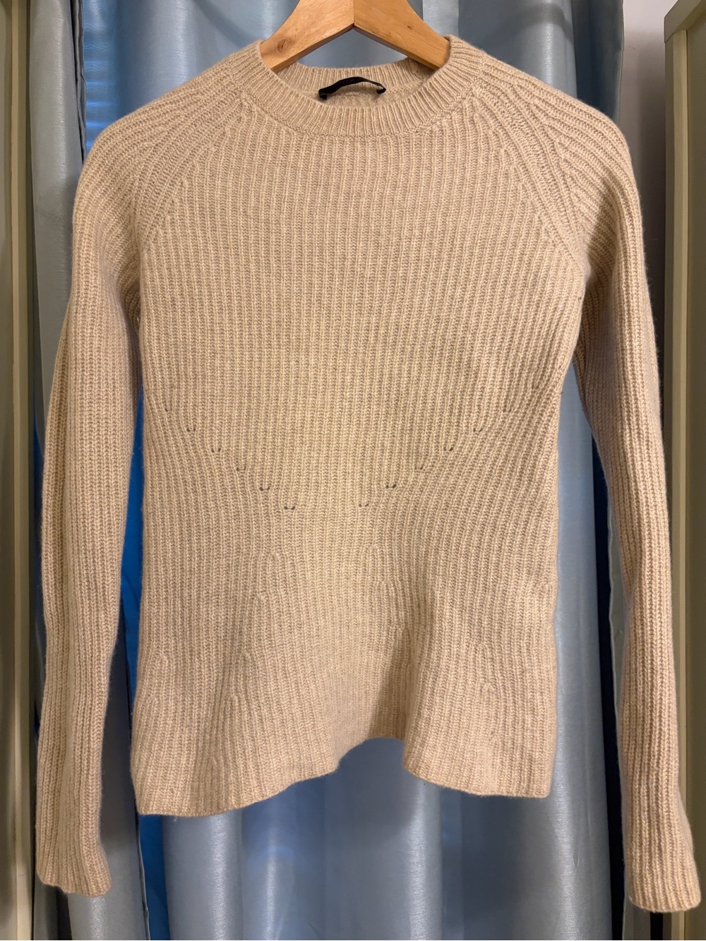 THE ROW Neutral Cream Ribbed Crewneck Sweater
